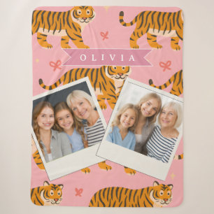 Cobertor Sherpa Estética Personalizada Rosa Tigre Chic Ousada Dive
