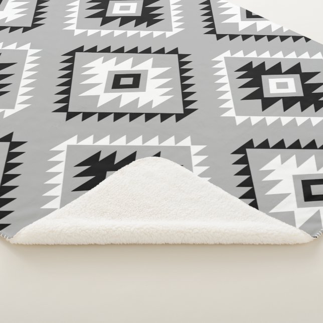 Cobertor Sherpa Estilo Aztec Motif Grande Padrão Cinza Branca Pret (3/4)