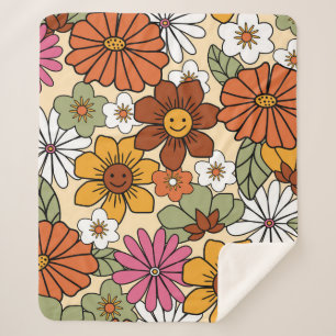 Cobertor Sherpa Estilo colorido 70s retrô padrão floral. Vintage b