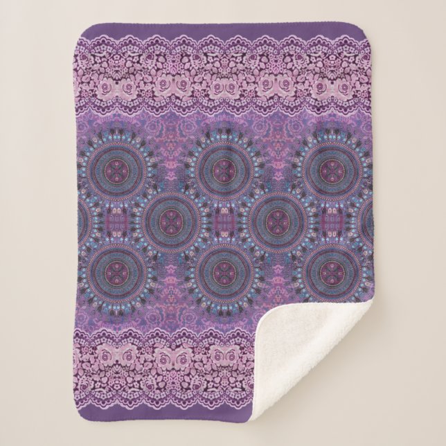 Cobertor Sherpa Estilo de Boho Roxo (Frente)