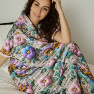 Cobertor Sherpa Estilo Floral Bordado Macio e Aconchegante