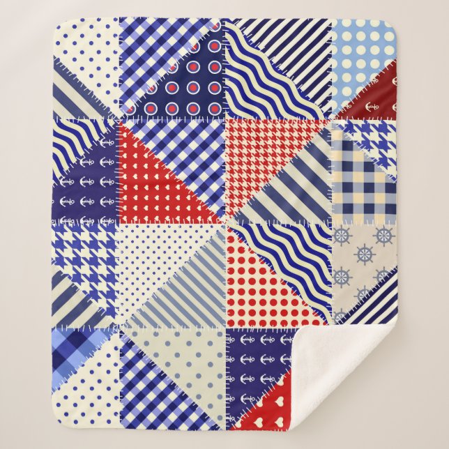 Cobertor Sherpa Estilo Náutico Triângulo com Patchwork Retroativa (Frente)