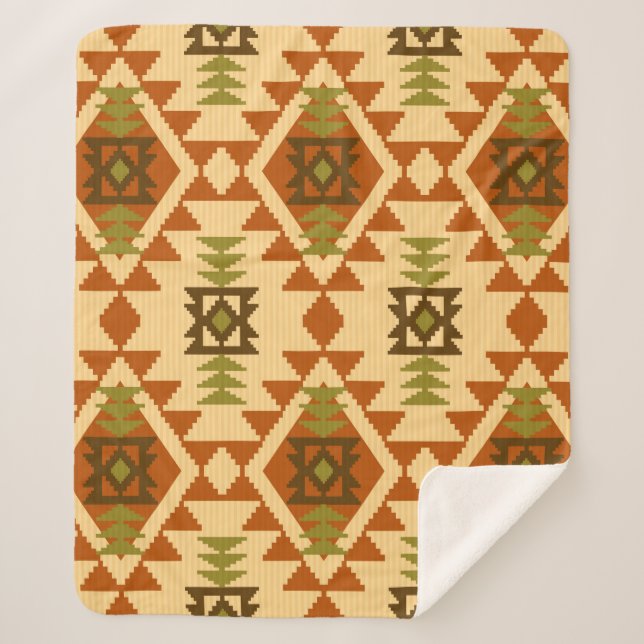 Cobertor Sherpa Estilo Navajo, etnia tribal, geométrico sem costur (Frente)