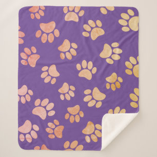Cobertor Sherpa Estilo Vintage Impressões de Pata de Cachorro Roxo