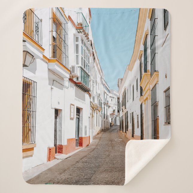 COBERTOR SHERPA ESTRADA COM CAMINHOS DE BEIGE EM CÉU AZUL (Frente)