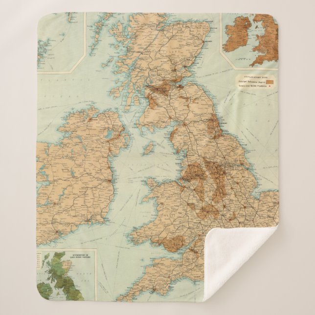 Cobertor Sherpa Estradas de ferro das ilhas britânicas & mapa (Frente)