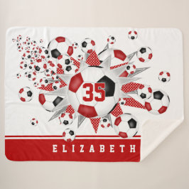 Cobertor Sherpa estrelas de futebol preto vermelho