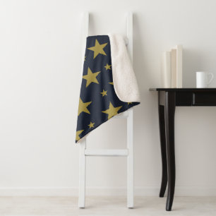 Cobertor Sherpa Estrelas do ouro em azul Marinho - Elegante e Eter