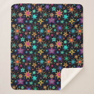 Cobertor Sherpa Estrelas neon modernas em preto