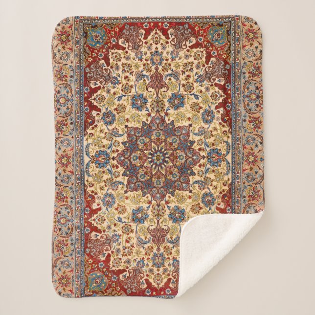 Cobertor Sherpa Estrelas Simétricas Azuis da Pérsia Central  (Frente)