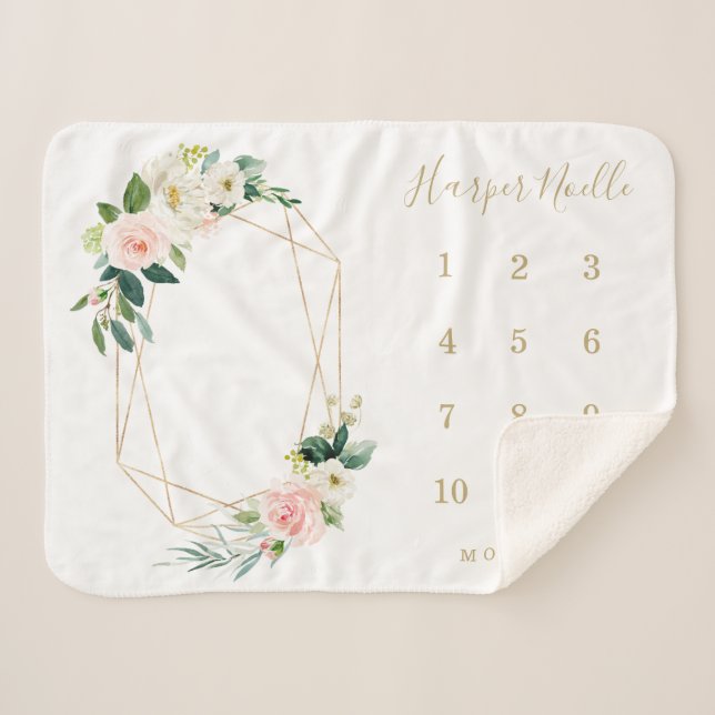 Cobertor Sherpa Etapa do Primavera geométrico Florals Baby (Frente (Horizontal))