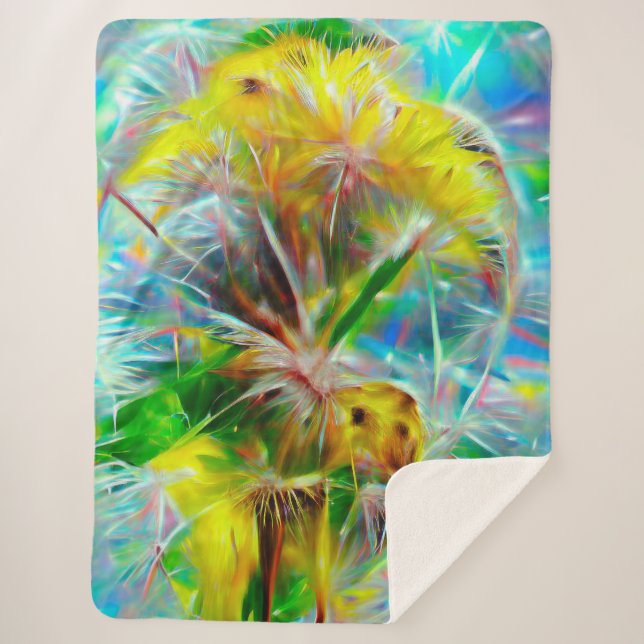 Cobertor Sherpa Eteal Dandelions em Neon Dreamscape (Frente)