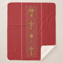 Cobertor Sherpa Ethiopian Orthodox Crosses – Gold on Red
