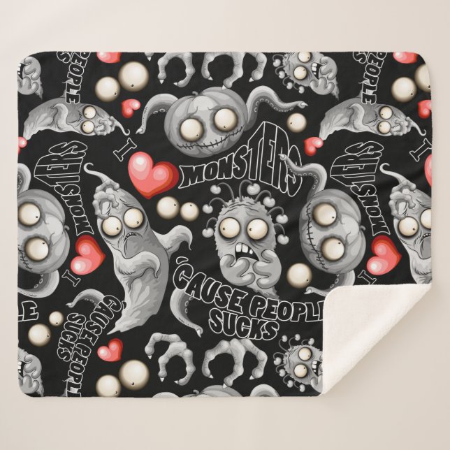 Cobertor Sherpa Eu adoro monstros porque Pessoas são péssimas (Frente (Horizontal))