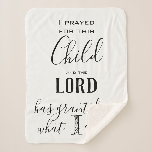 Cobertor Sherpa Eu Rezei por esta Criança. O Senhor me deu (Frente)