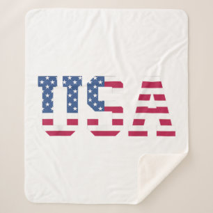 Cobertor Sherpa EUA Bandeira Americana Patriótica White Blue Stars