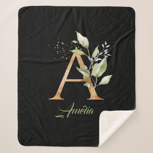 Cobertor Sherpa eucalipto, folha de ouro falso, brilho verde e our (Frente)