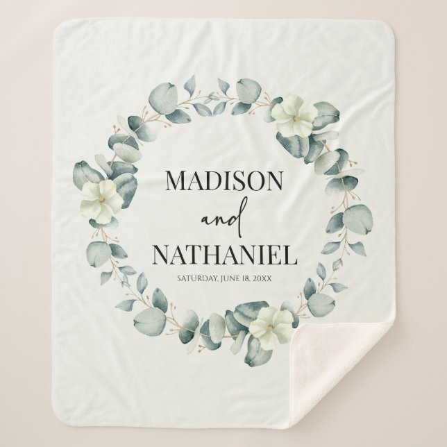 Cobertor Sherpa Eucalipto Verde Deixa Casamento Botânico Verde (Frente)