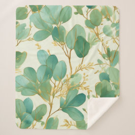 Cobertor Sherpa Eucalyptus deixa Design verde e Dourado
