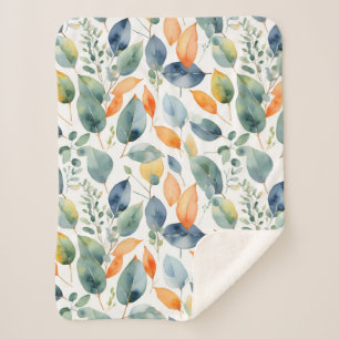 Cobertor Sherpa Eucalyptus Plantas Verde Laranja 350 Aquarela