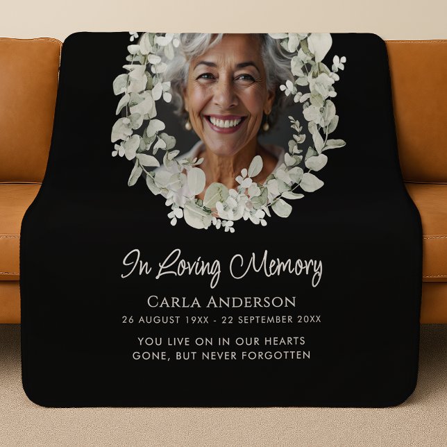 Cobertor Sherpa Eucalyptus Script Custom Text & Photo Memorial (Criador carregado)