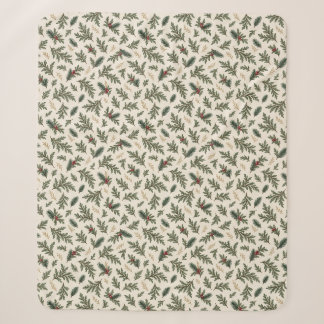 Cobertor Sherpa Evergreen Botanical Christmas Throw Blanket