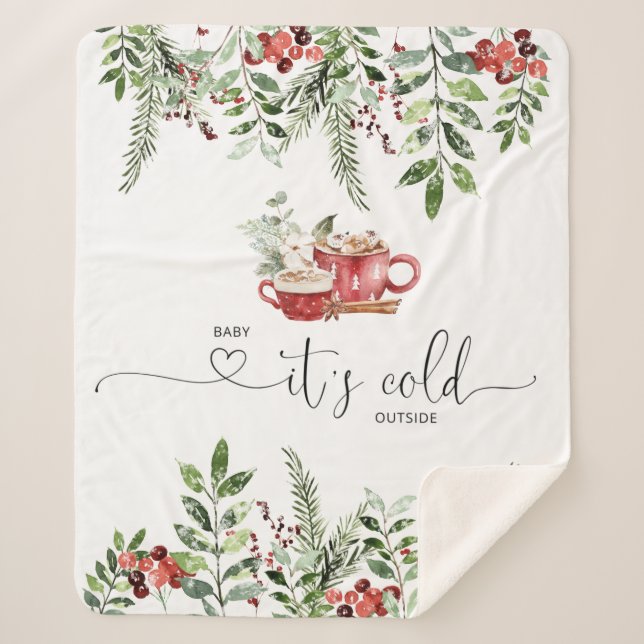 Cobertor Sherpa Evergreen cozinhando bebê está frio lá fora (Frente)