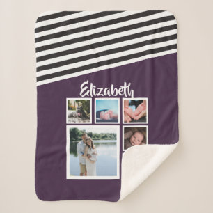 Cobertor Sherpa Exclusivo de Lista Roxo Personalizada de Colagem d