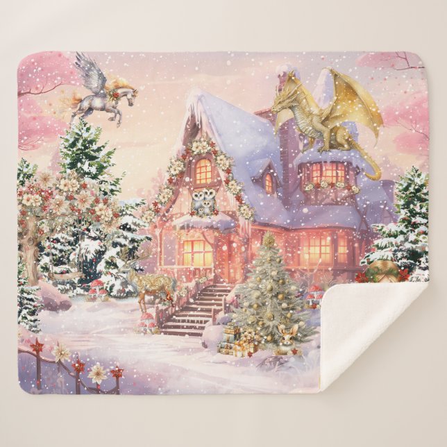 Cobertor Sherpa Fada de Natal Mágica e Whimsical (Frente (Horizontal))