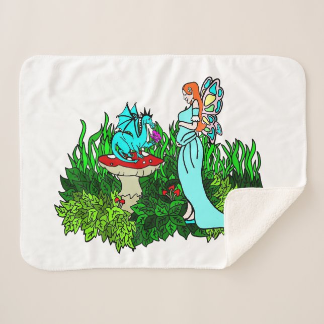 Cobertor Sherpa Fada Grávida e Dragão (Frente (Horizontal))