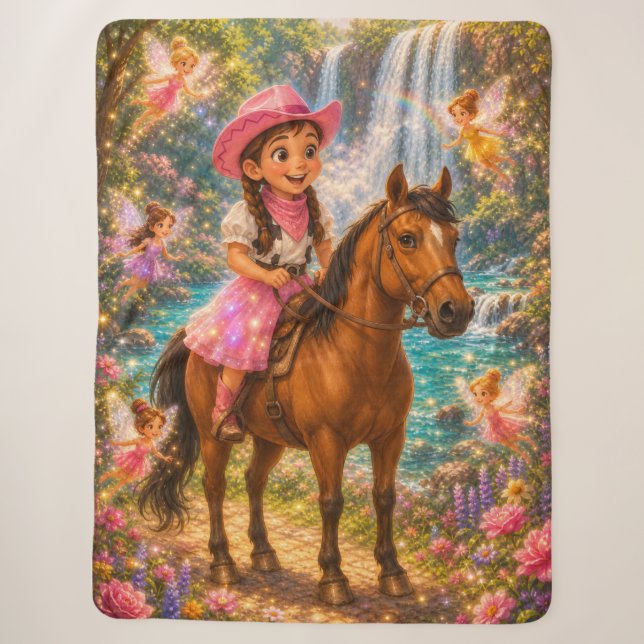 Cobertor Sherpa Fadas Vaqueiras Mágicas Fantasia da Cachoeira (Frente)