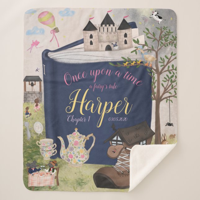 Cobertor Sherpa Fairytale Storybook Personalizado em Aberto (Frente)