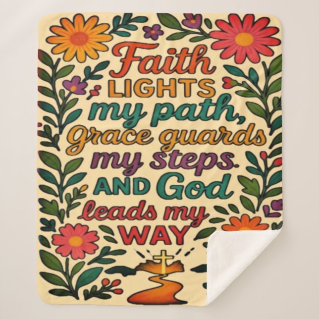 Cobertor Sherpa  Faith Lights My Path Christian Art - Inspirationa (Frente)