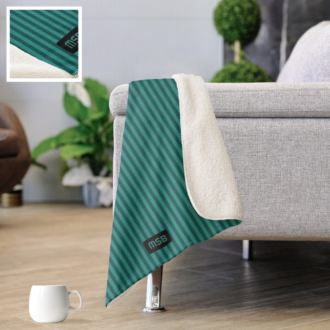 Cobertor Sherpa Faixa Teal Vertical - Iniciais Próprios - Textura  (Criador carregado)