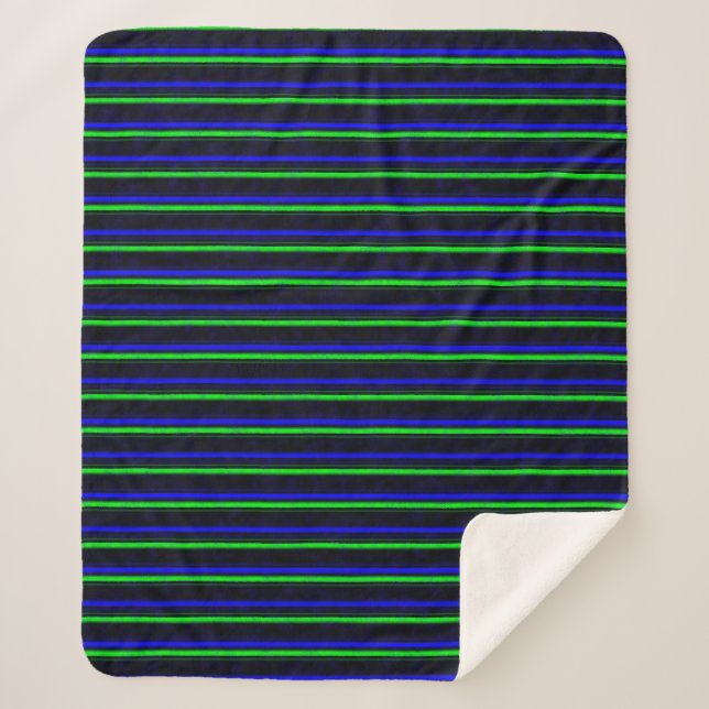 Cobertor Sherpa Faixa Verde Azul Preta (Frente)