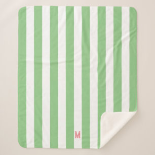 Cobertor Sherpa Faixa Verde Cabana e Monograma Rosa Personalizado