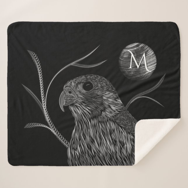 Cobertor Sherpa Falcão com Lua cheia Monograma preto (Frente (Horizontal))