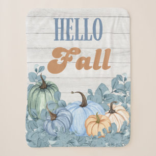 Cobertor Sherpa Fall Farmhouse Blue Pumpkin Patch