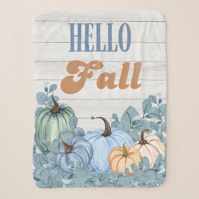 Cobertor Sherpa Fall Farmhouse Blue Pumpkin Patch (Frente)