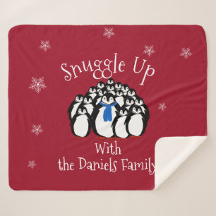 Cobertor Sherpa Família de pinguins bonitos personalizada