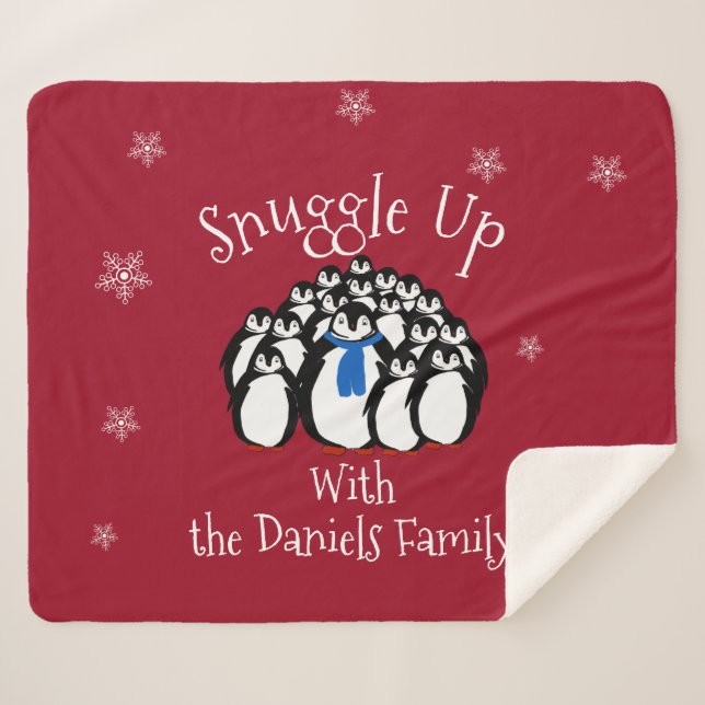 Cobertor Sherpa Família de pinguins bonitos personalizada (Frente (Horizontal))
