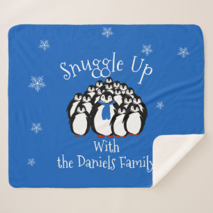 Cobertor Sherpa Família de pinguins bonitos personalizada