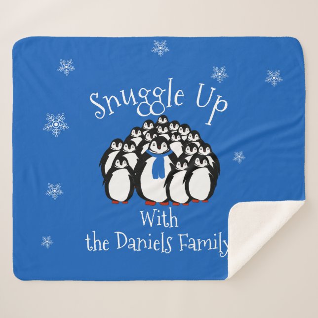 Cobertor Sherpa Família de pinguins bonitos personalizada (Frente (Horizontal))