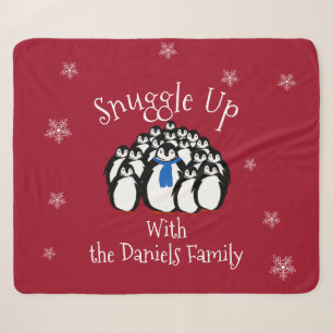 Cobertor Sherpa Família de Pinguins Fofa Personalizada 