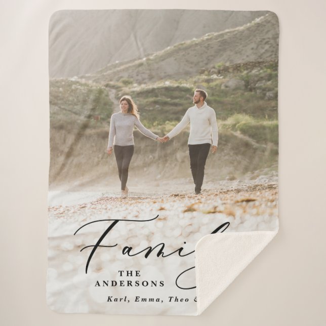 Cobertor Sherpa Família de scripts preto de fotos modernas elegant (Frente)