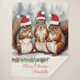 Cobertor Sherpa Família Esquilo Personalizada Natal