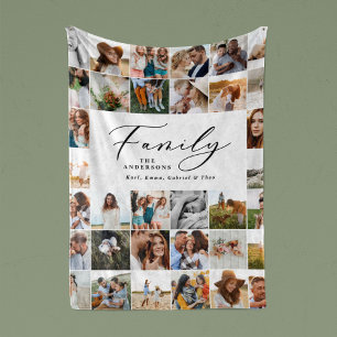 Cobertor Sherpa Família moderna de script preto multifoto elegante