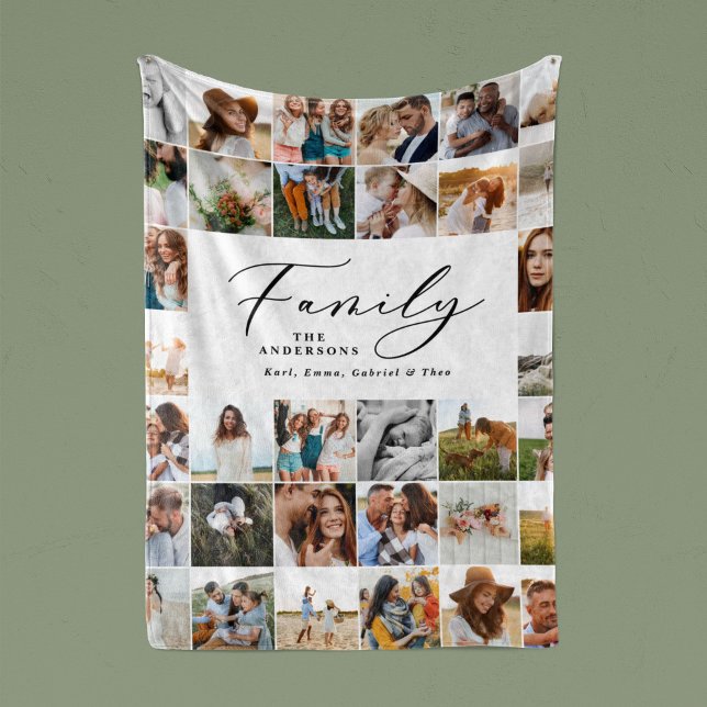 Cobertor Sherpa Família moderna de script preto multifoto elegante (Criador carregado)