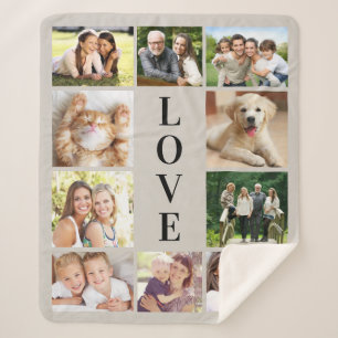 Cobertor Sherpa Family Love 10 Photo Collage Taupe