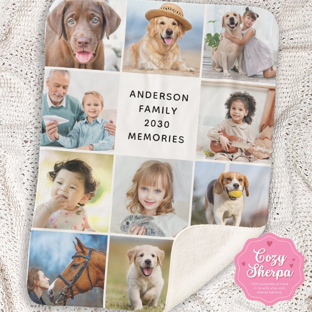 Cobertor Sherpa Family Personalized 11 Photo Collage Simple Modern (Criador carregado)
